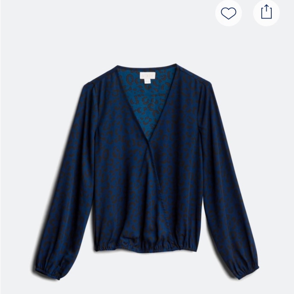 Navy Leopard Print V-Neck Long Sleeve Blouse